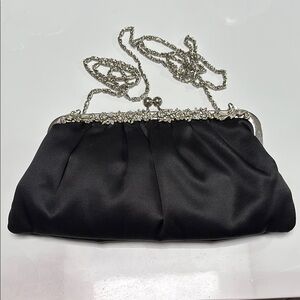 Nordstrom Elegant Black Clutch with Silver Chain